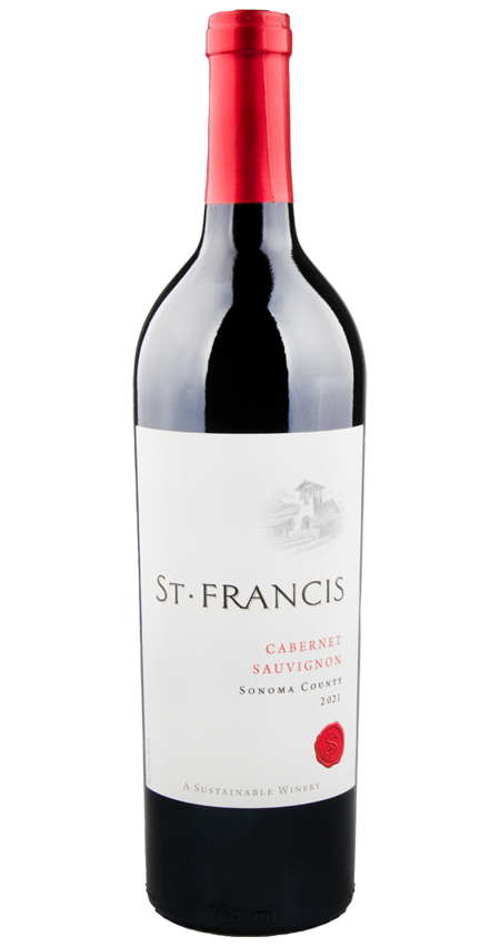 A bottle of St Francis Sonoma County Cabernet Sauvignon 2021 wine
