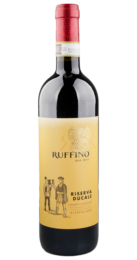 A bottle of Ruffino Chianti Classico Riserva Ducale Tan Label 2020 wine