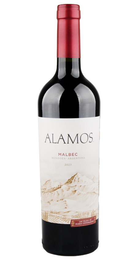 A bottle of Alamos Malbec 2023 wine