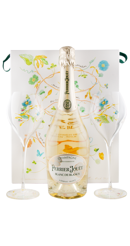 Perrier-Jouët Blanc de Blancs N/V Gift Set – Luxury Champagne Gift with Two Glasses