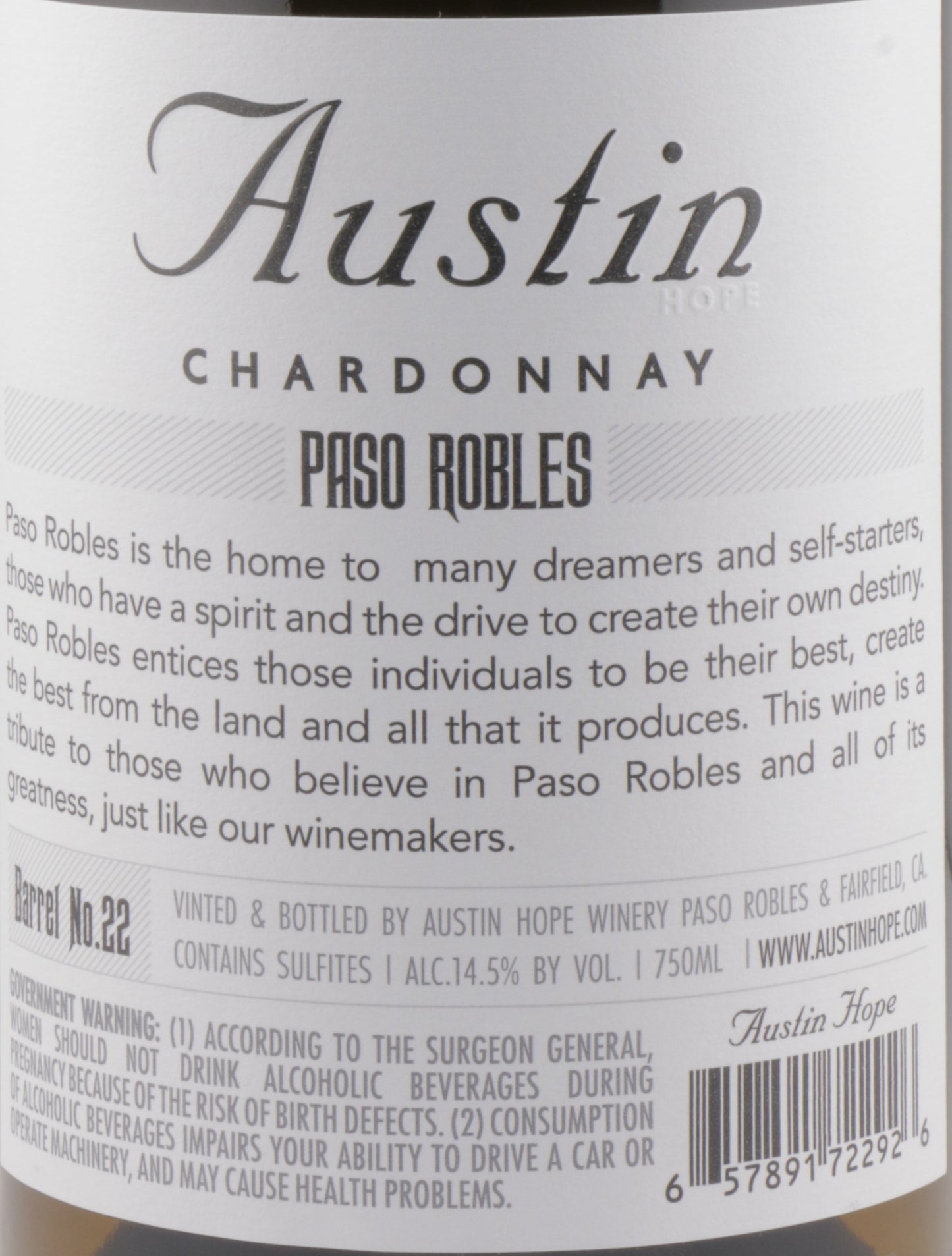 Austin Hope Winery Chardonnay Barrel 1 Paso Robles