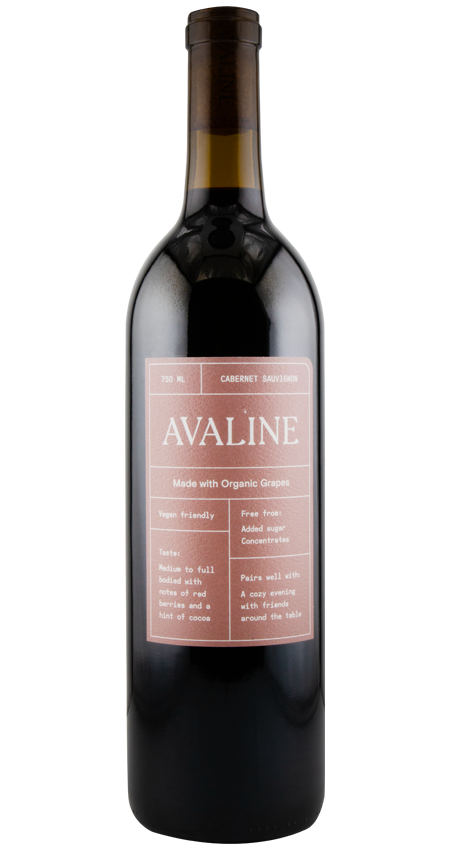 Wine bottle with 'Avaline' label on a white background