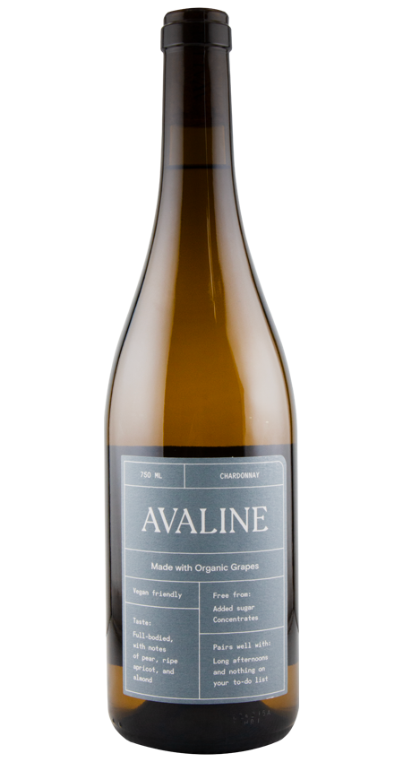 Wine bottle with 'Avaline' label on a white background