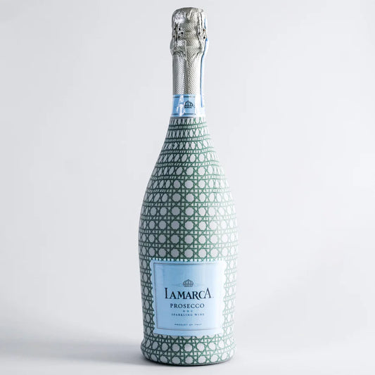 Bottle of Lamarca Prosecco on a light gray background