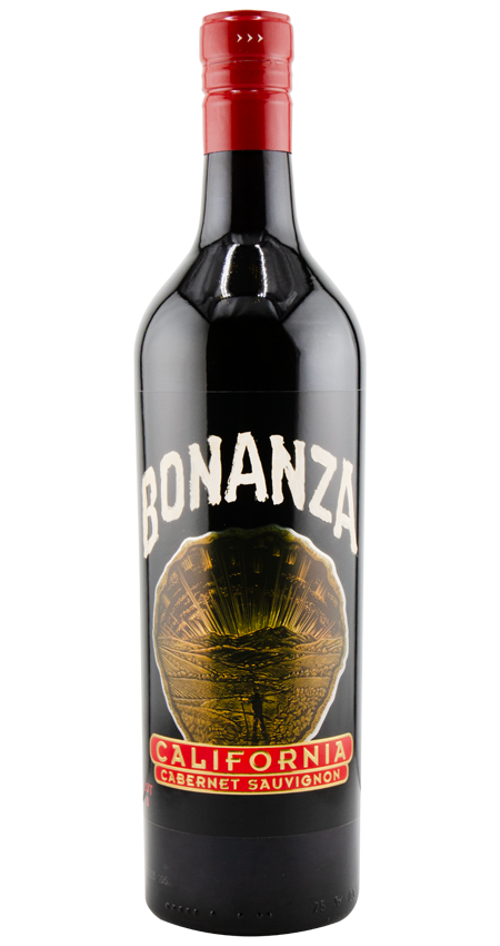 Black bottle of Bonanza lot 8 with red and gold label 