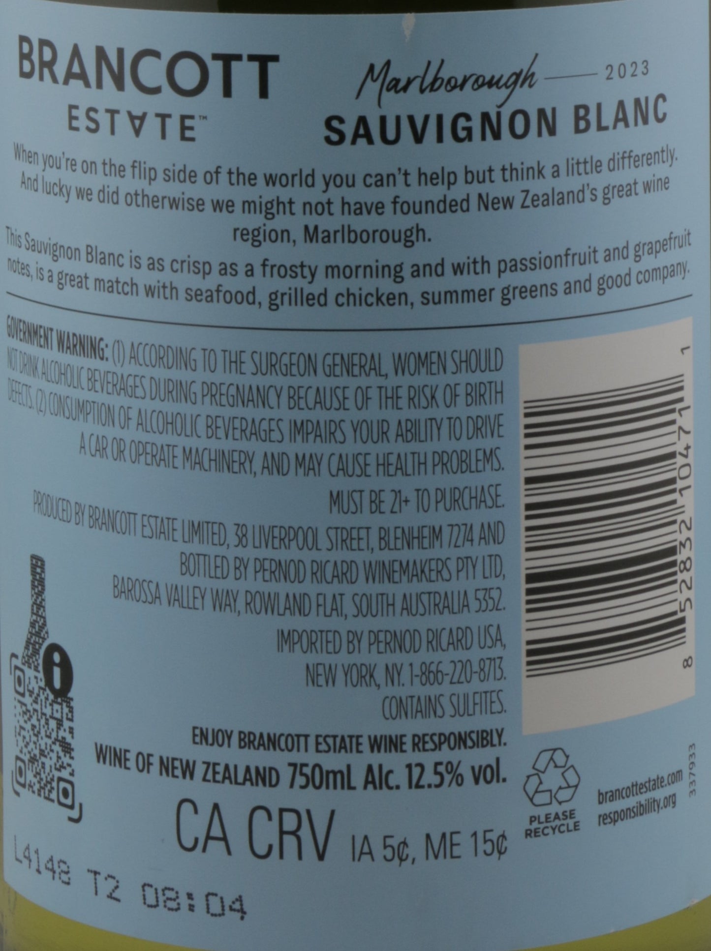 BRANCOTT SAUVIGNON BLANC 2023 |Vibrant New Zealand White Wine