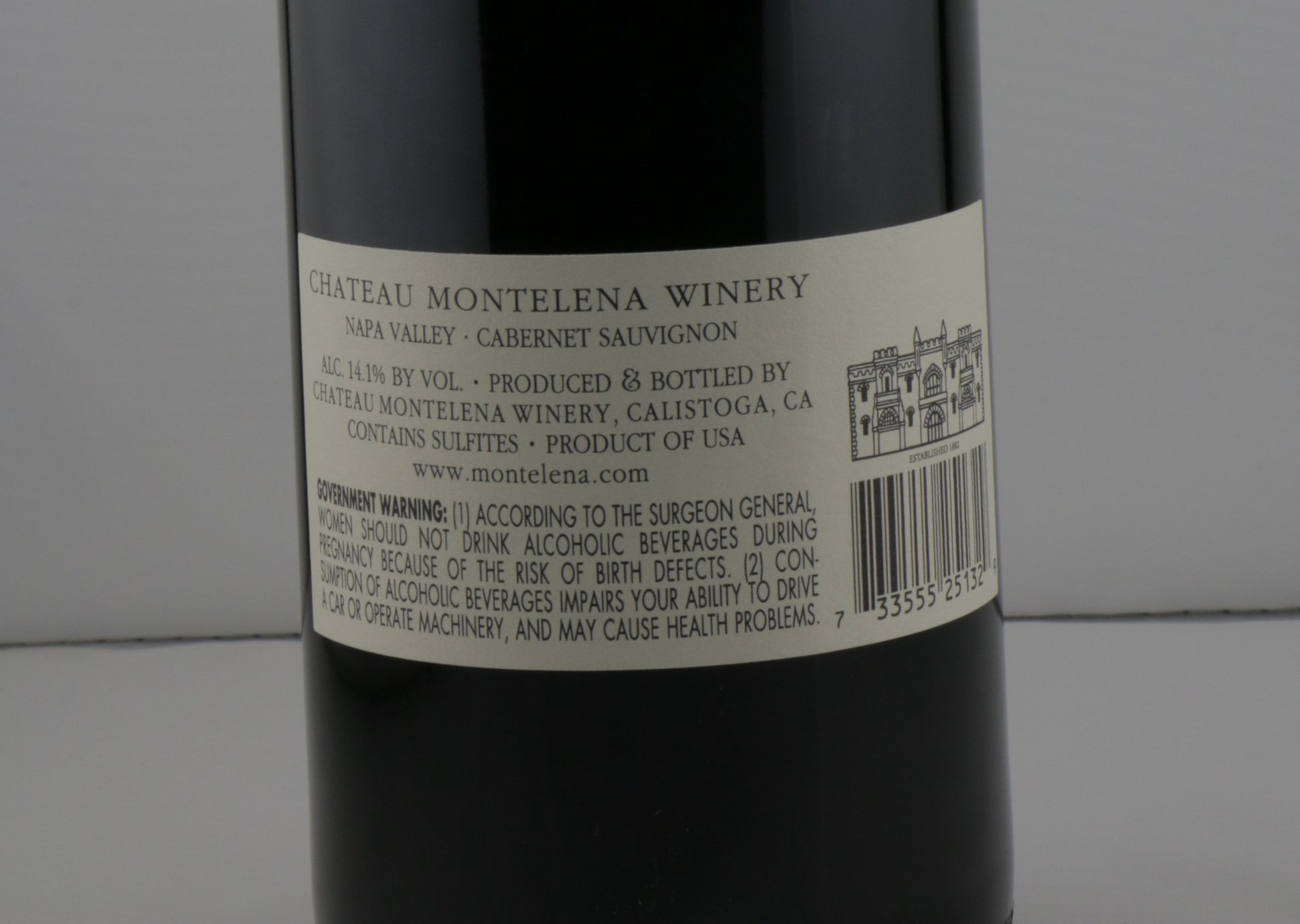 Wine bottle label from Chateau Montelena Winery Back label details 2021 Napa  Cabernet 