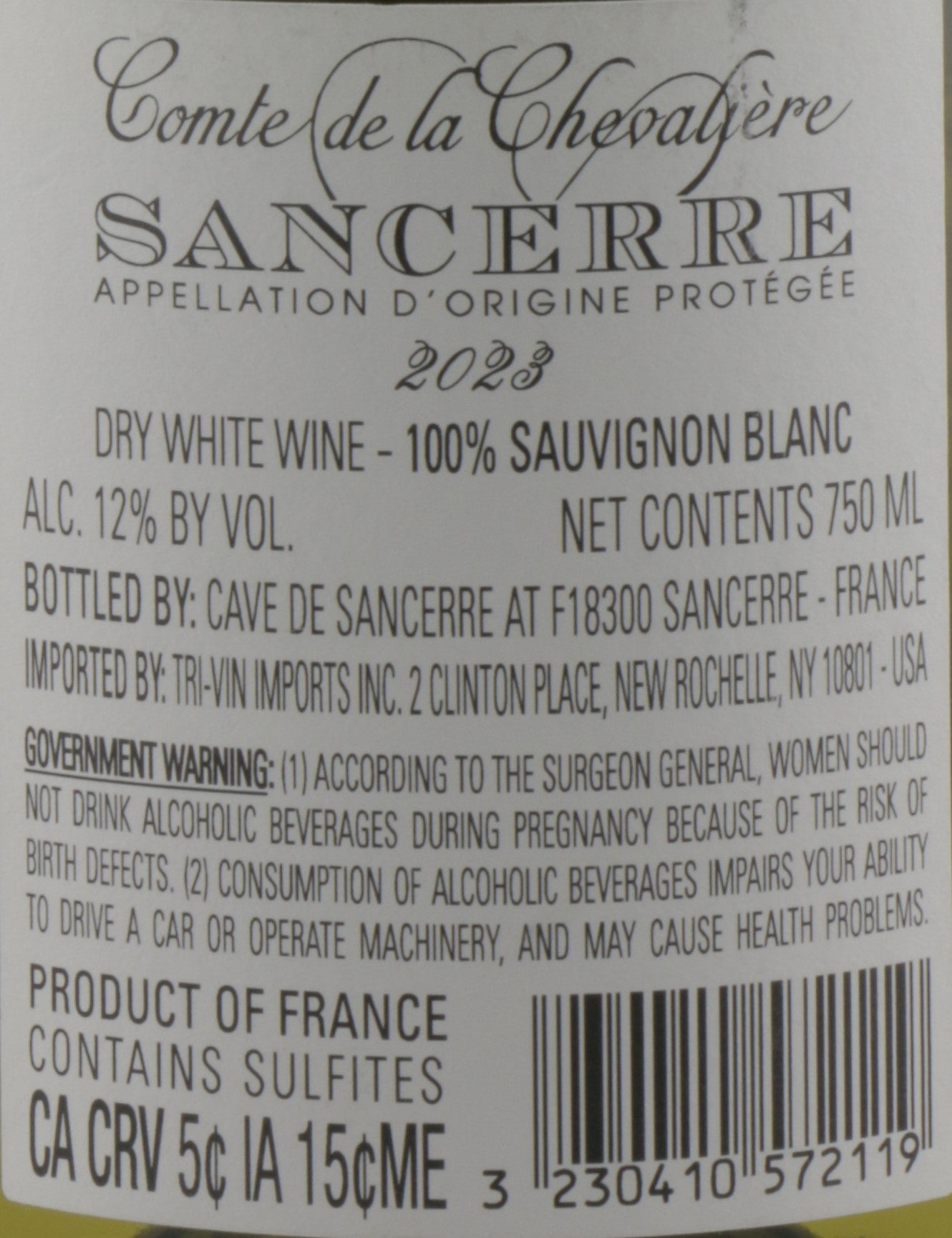 COMTE DE LA CHEVALIER Sancerre 2023 – Shop French White Wine