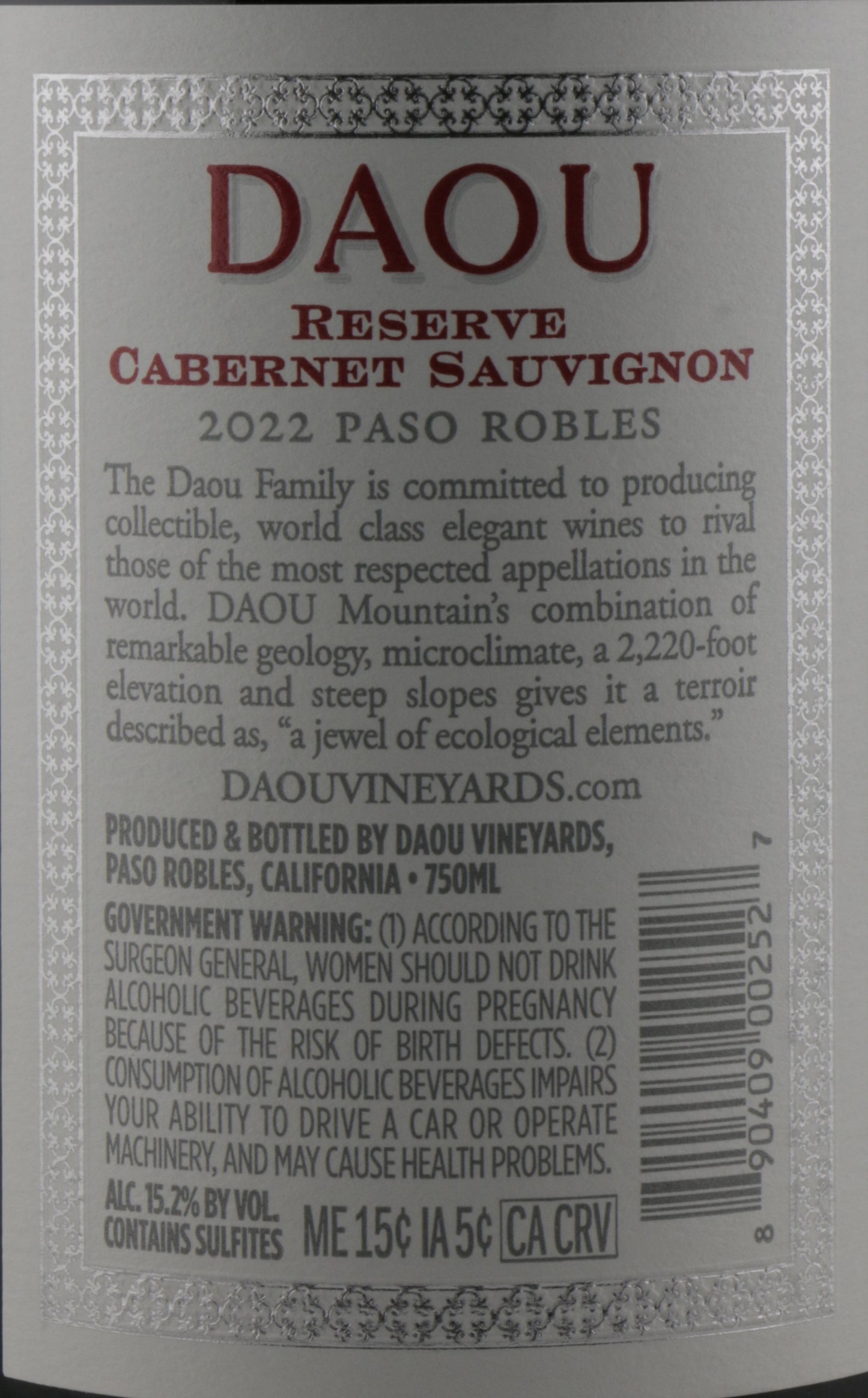 Daou Reserve Cabernet Sauvignon 2022 – Paso Robles Premium Red Wine