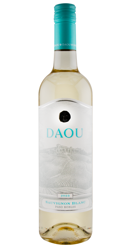Bottle of Dauo Sauvignon Blanc Aqua and white label 