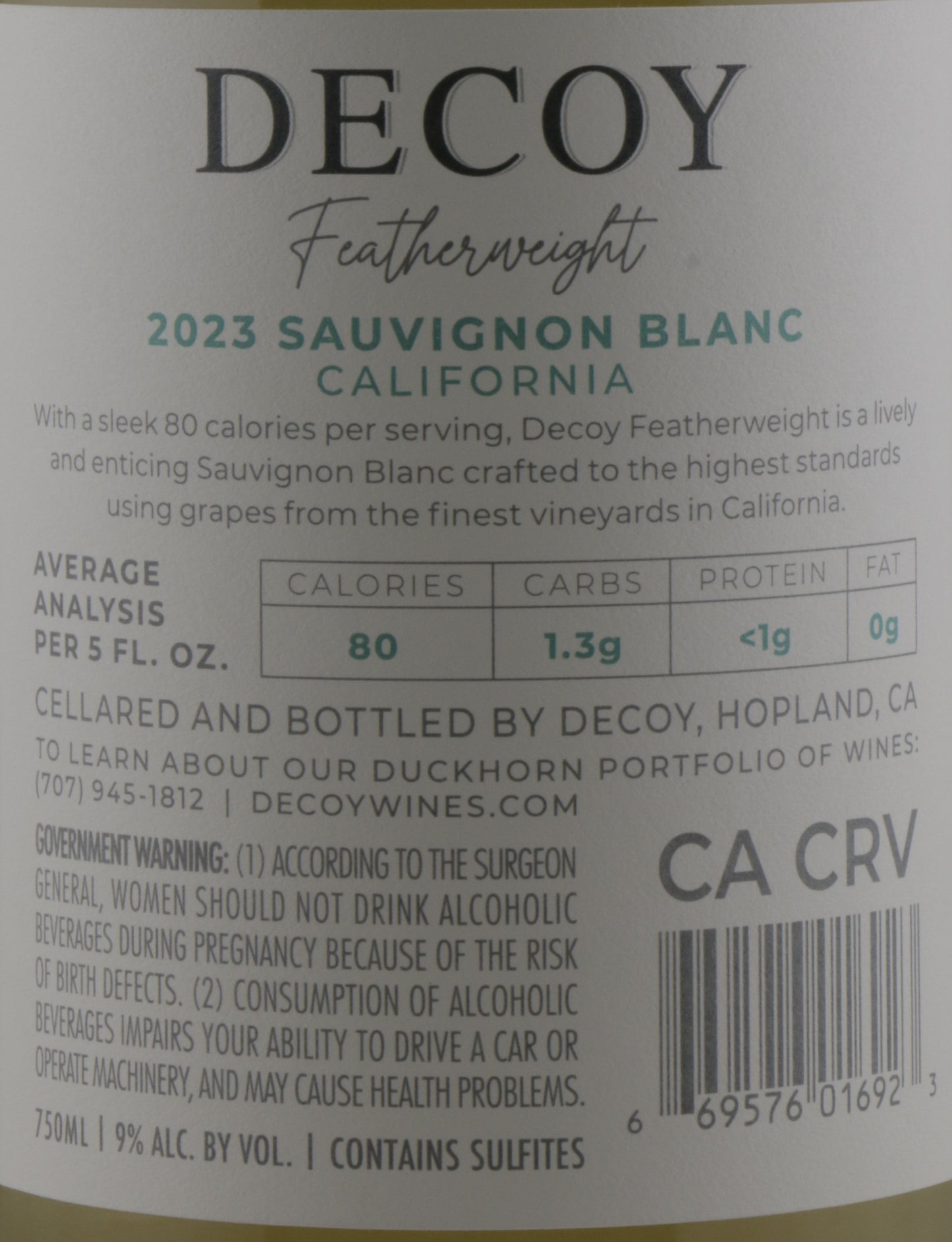 Decoy Featherweight  Sauvignon Blanc 2023- Low Calorie