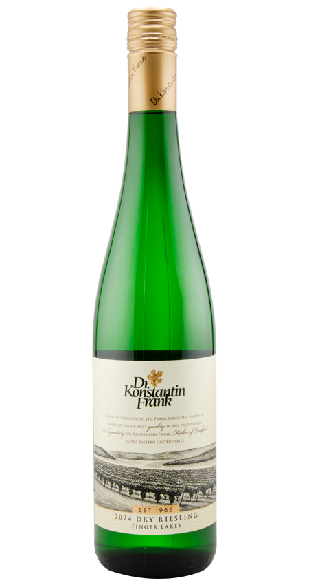 Bottle of Riesling with green glass and gold top