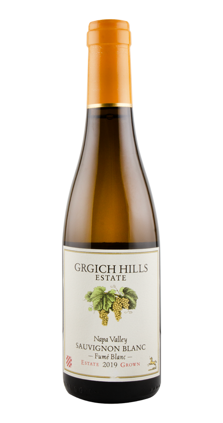 Bottle of Gregich Hills Estate Sauvignon Blanc wine on a white background