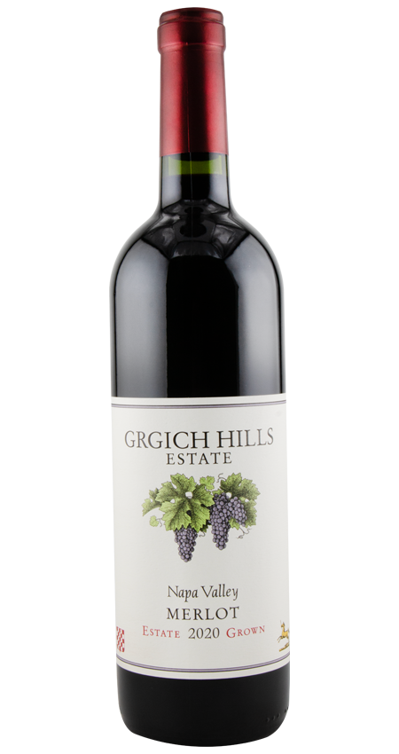 Grgich Hills Estate Merlot wine bottle on a white background