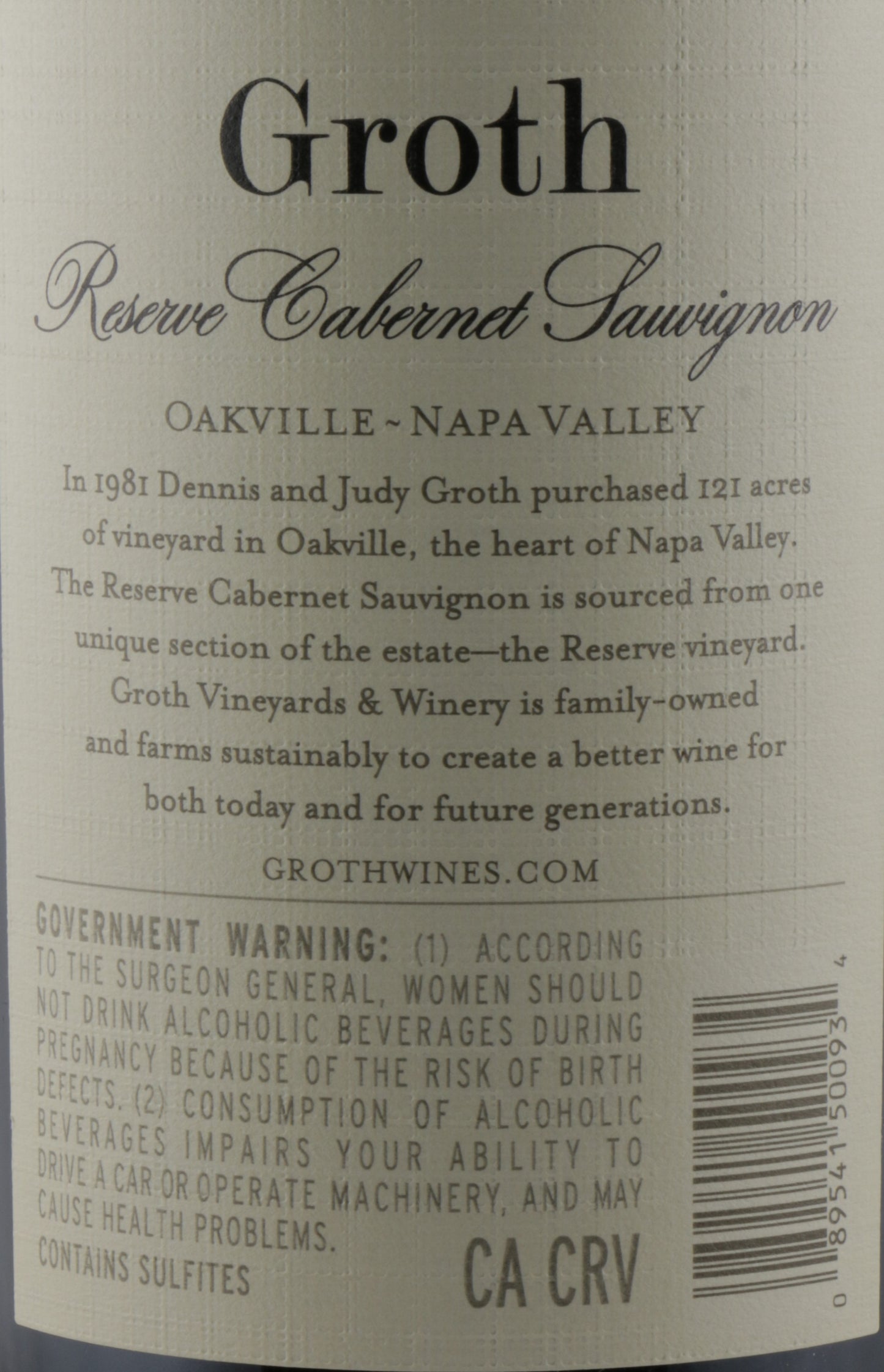 Groth Reserve Cabernet Sauvignon 2021 – Napa Valley Red Wine