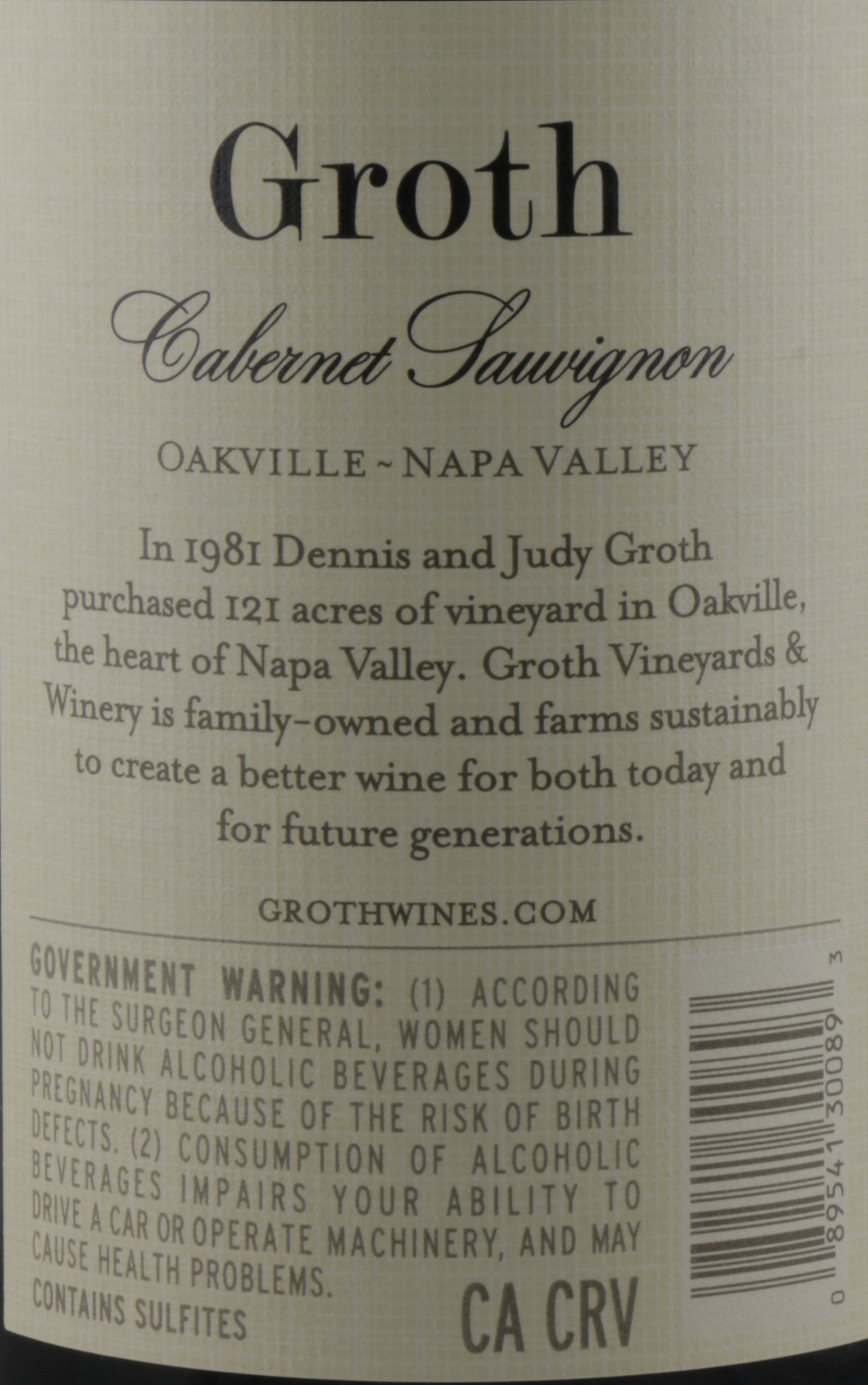 Groth Oakville Cabernet Sauvignon 2022 –Premium Napa Valley Red