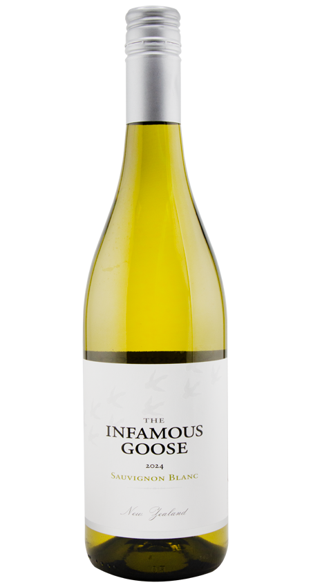 The Infamous Goose Marlborough Sauvignon Blanc 2024 white label on bottle