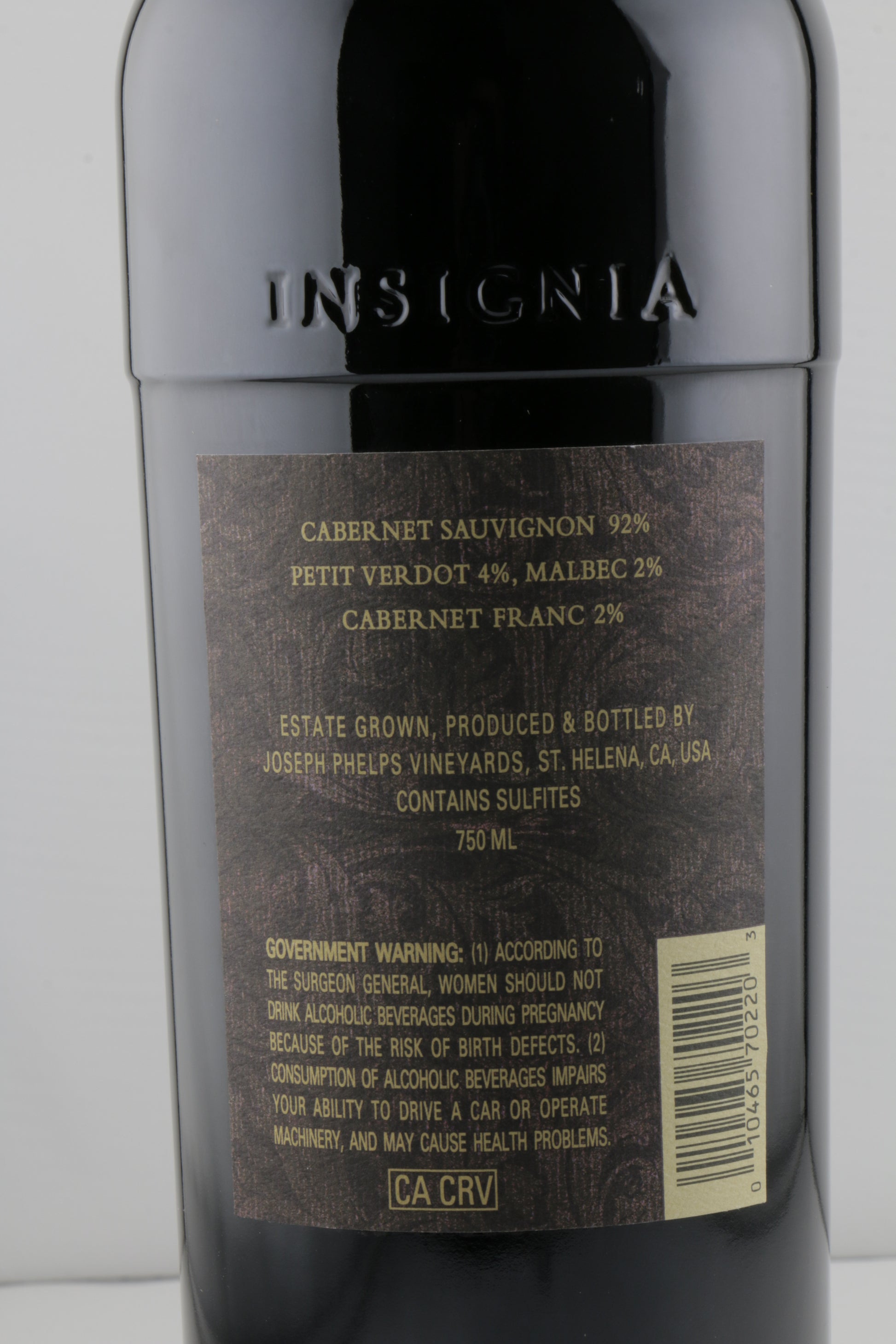 Close-up of a wine bottle label with 'Inglenook' branding on a white background