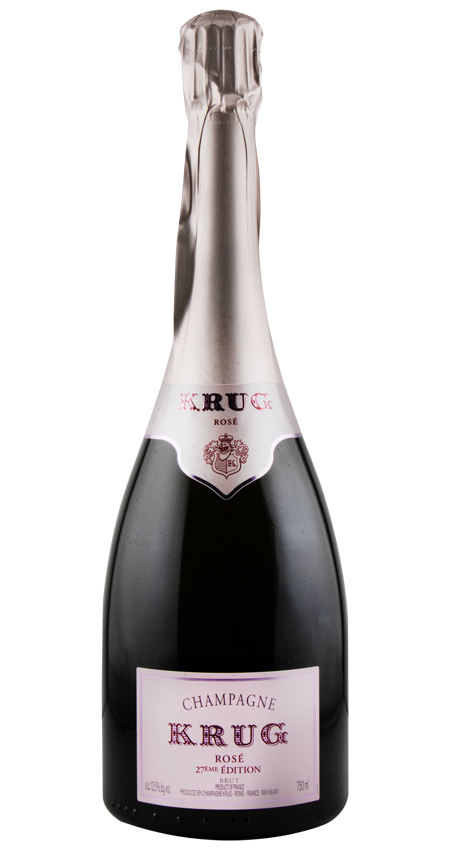 Bottle of Krug champagne on a white background