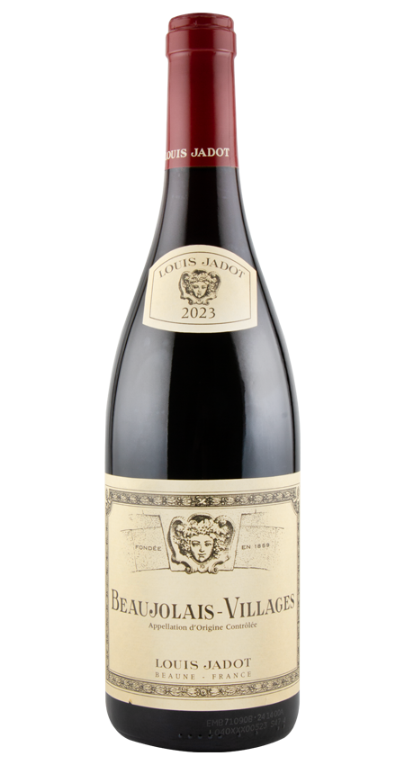 Red wine bottle with a visible label on a white background