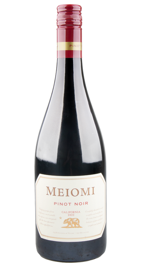 A bottle of Meiomi California Pinot Noir 2022 wine