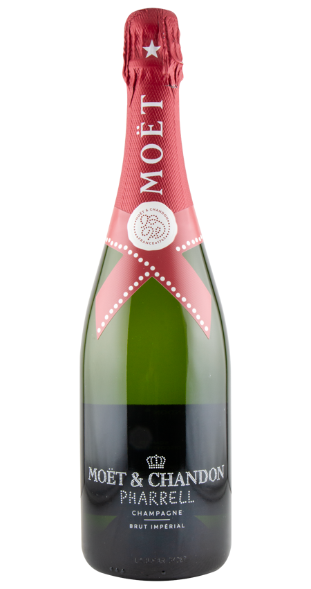 Moét & Chandon champagne bottle with red label on a white background