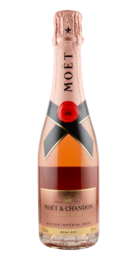 Moet & Chandon Nectar Imperial Rosé champagne bottle on a white background