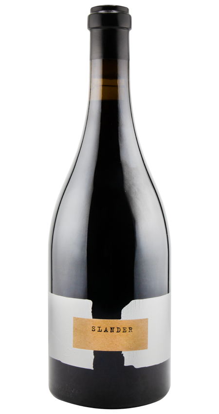Slander Wine bottle with a visible label on a white background