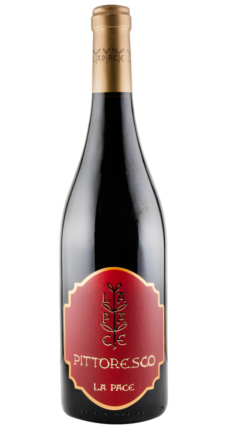 Wine bottle with a red label on a white background