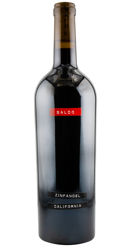 Wine bottle with a red label on a white background Saldo Zinfandel