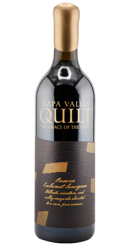 Quilt wine grace of the land premium red wine with  burgundy and gold label 