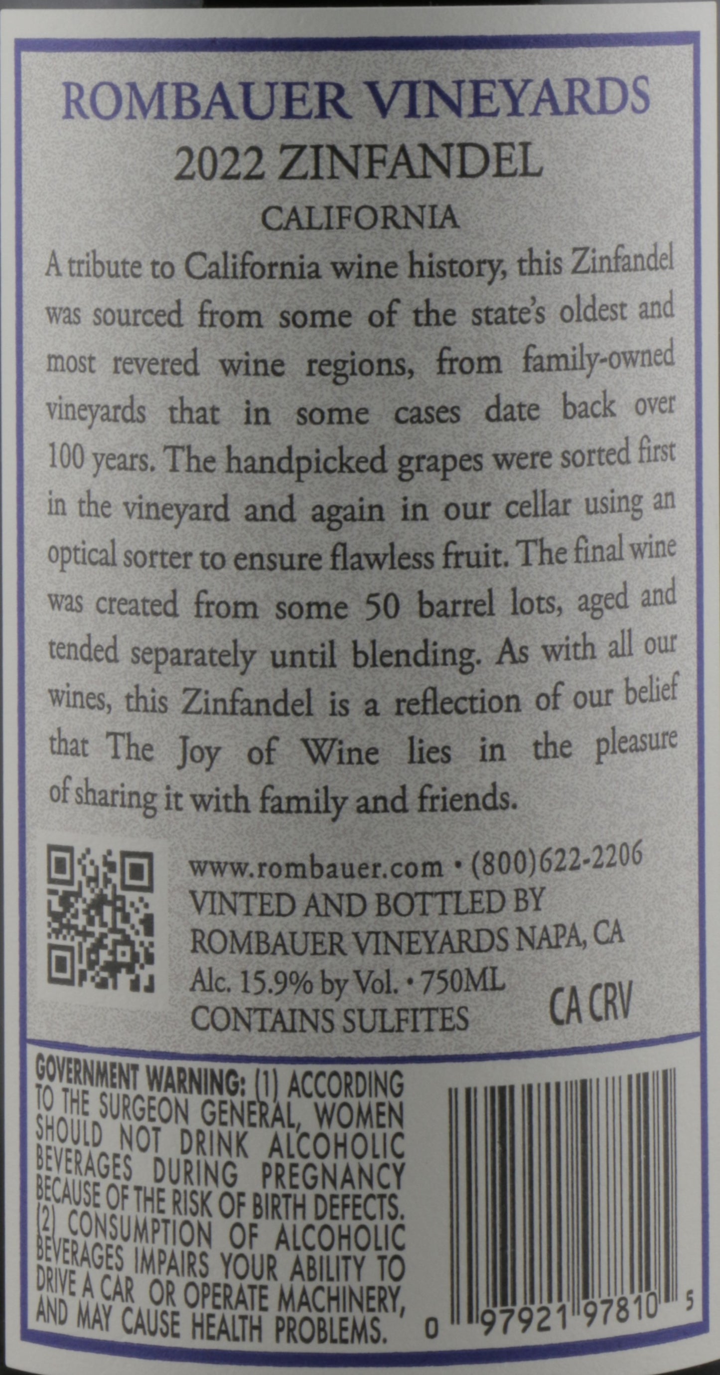 Rombauer Zinfandel 2022 | Bold California Red Wine