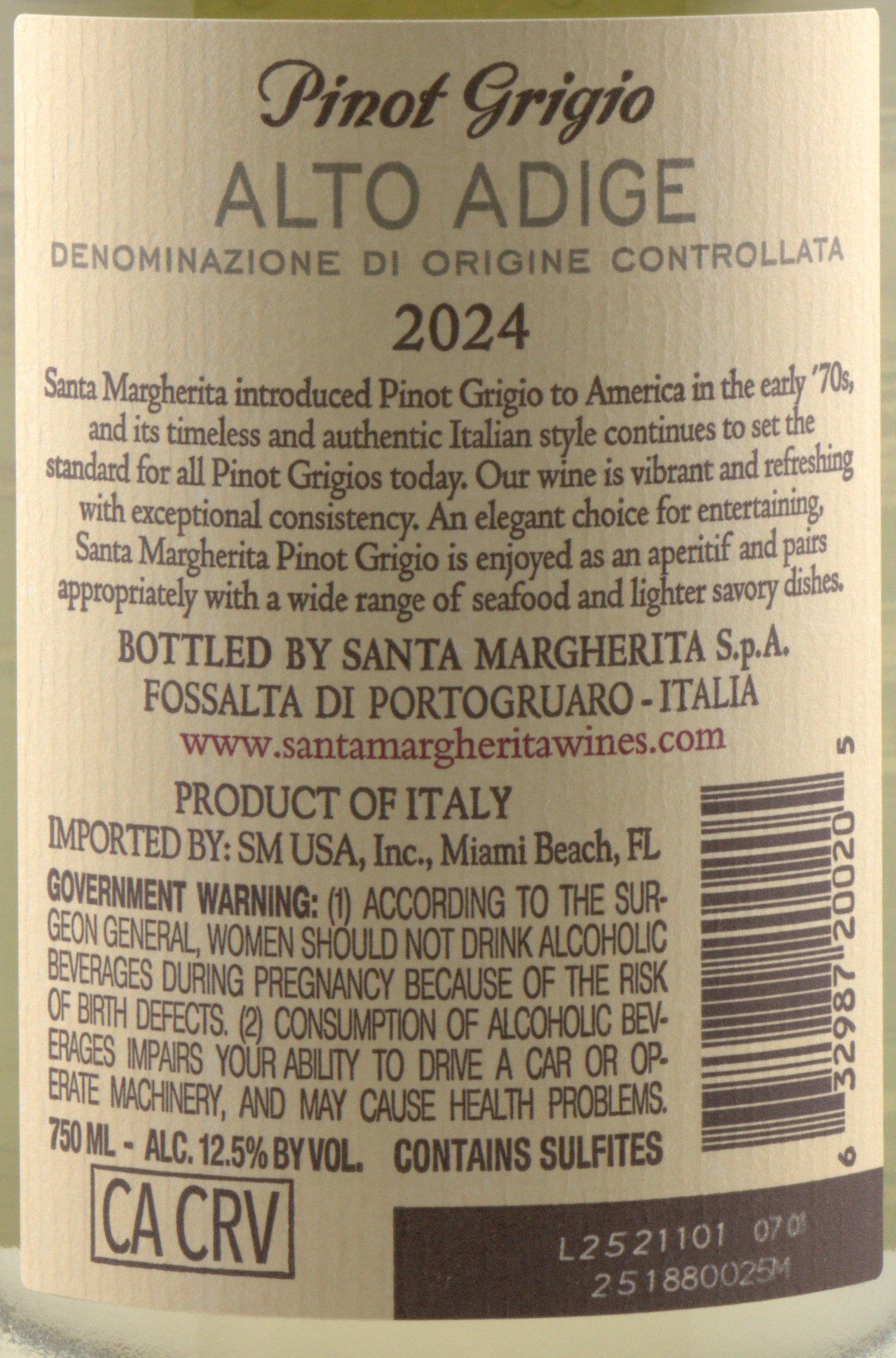 Alto Adige Pinot Grigio wine label with text and barcode