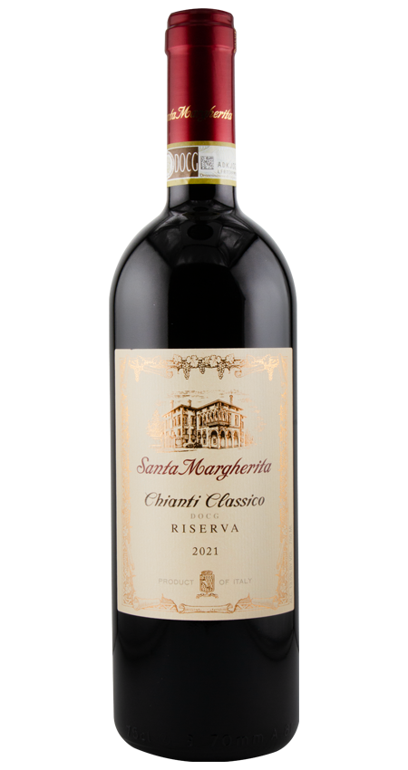 Red wine bottle with a visible label on a white background