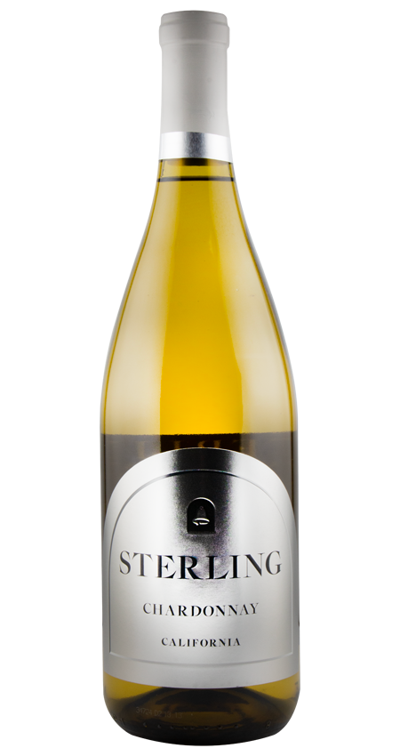 Bottle of Sterling Chardonnay wine on a white background