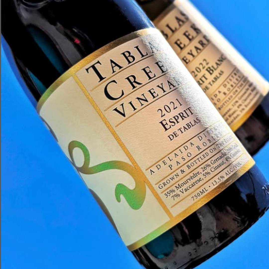 Table Mountain Vineyards 2021 Esprit wine bottle on a blue background