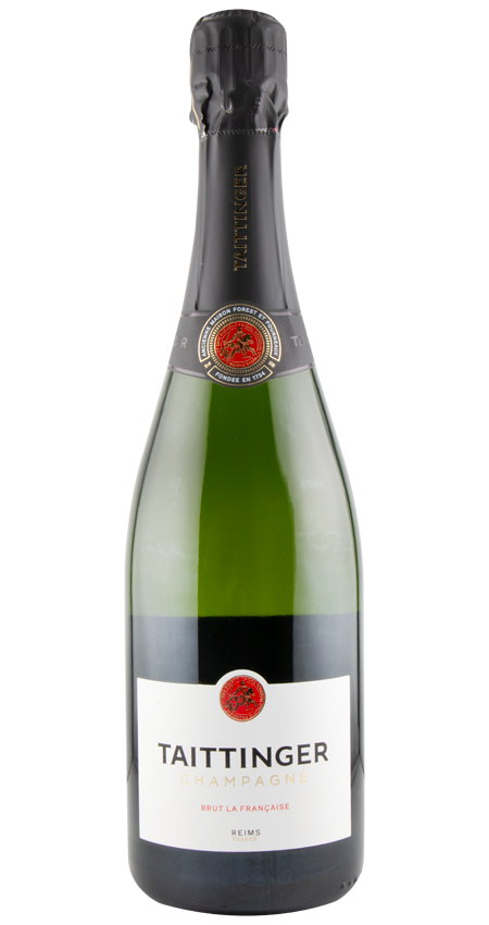 Bottle of Taittinger champagne on a white background