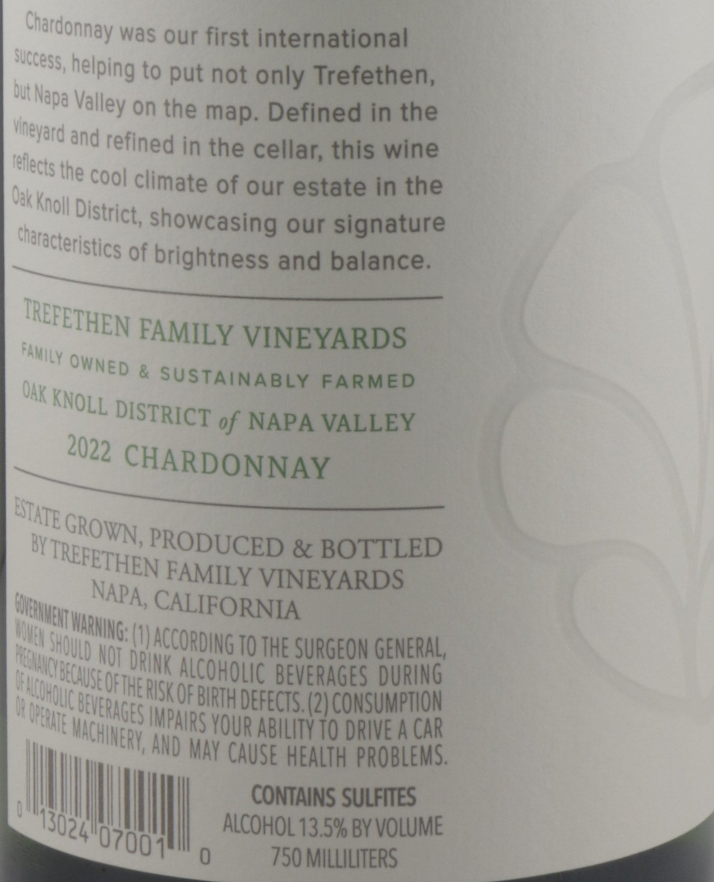 Trefethen Chardonnay 2022 | Oak Knoll District Napa Valley White Wine