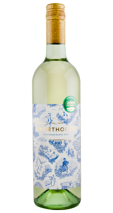 Kosher white wine bottle with decorative label on a white background
