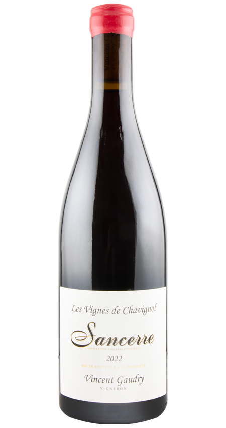 Wine bottle with a red cap labeled 'Sancerre' on a white background