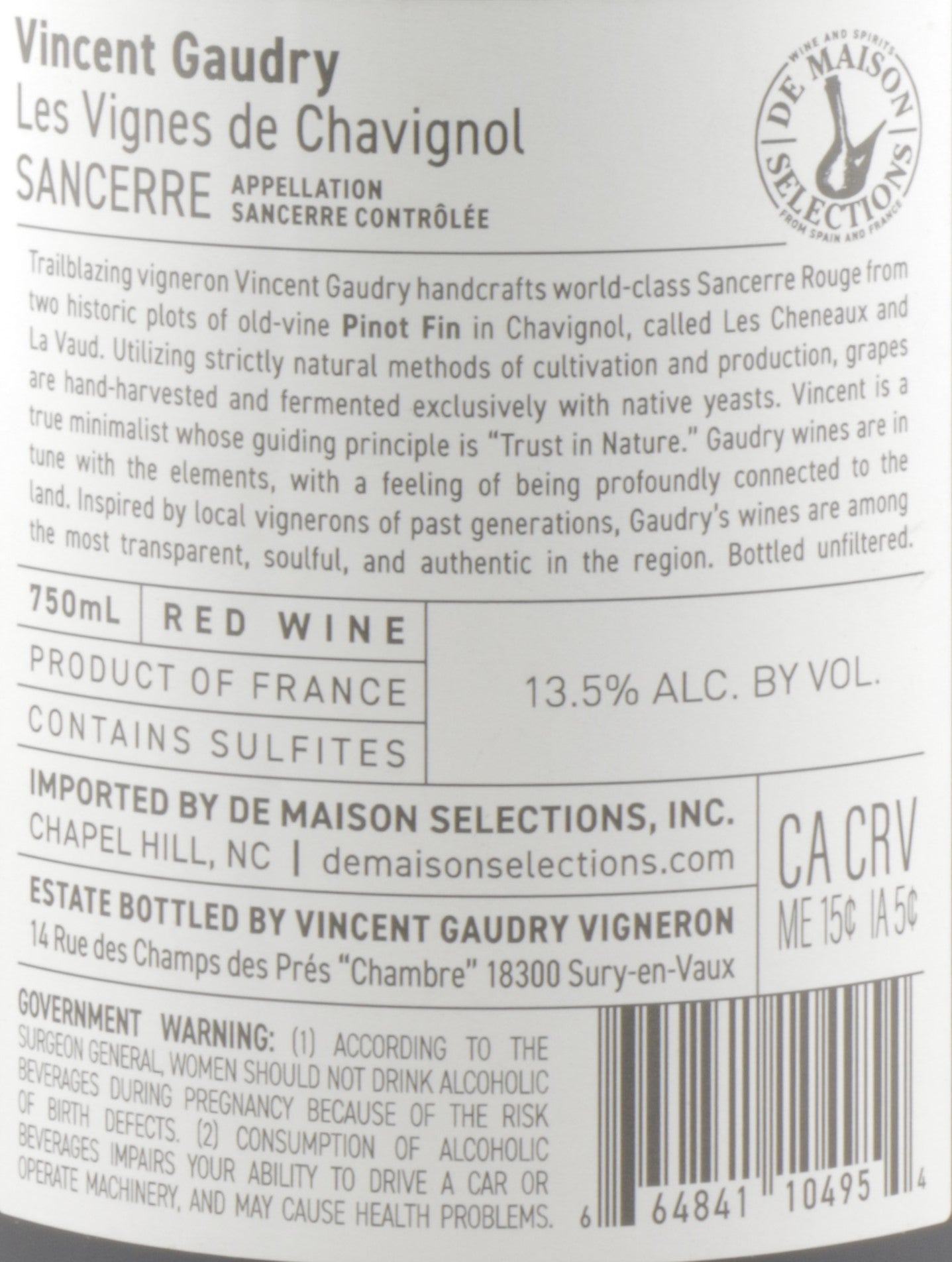 Vincent Gaudry Sancerre Rouge | Les Vignes de Chavignol