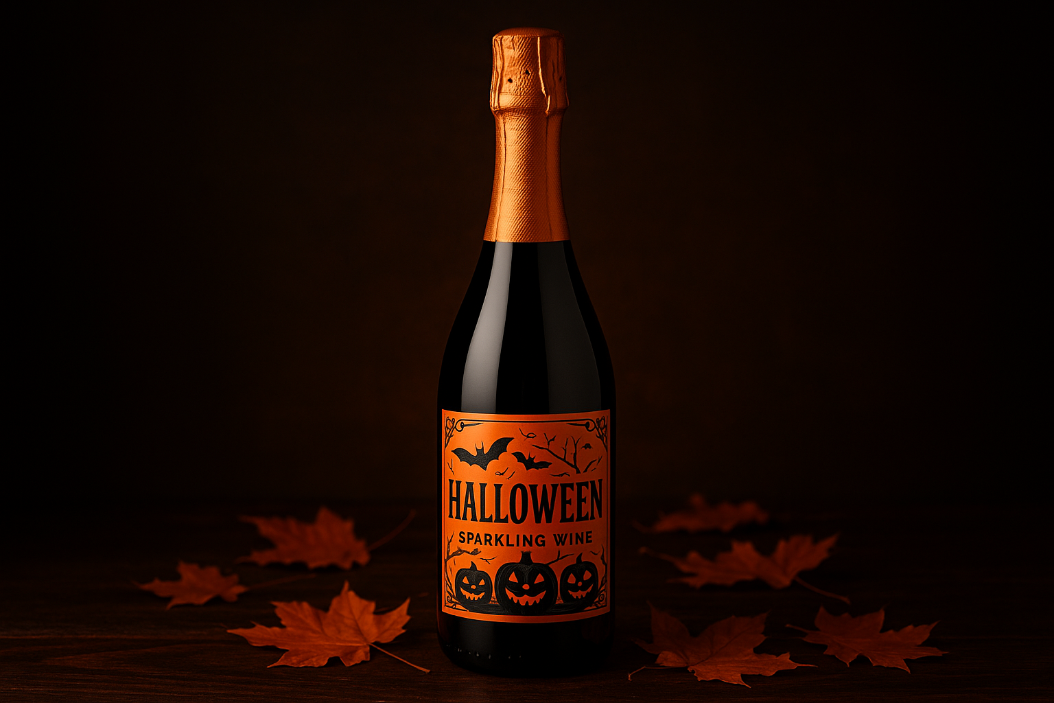 Halloween themed sparkling wine bottle